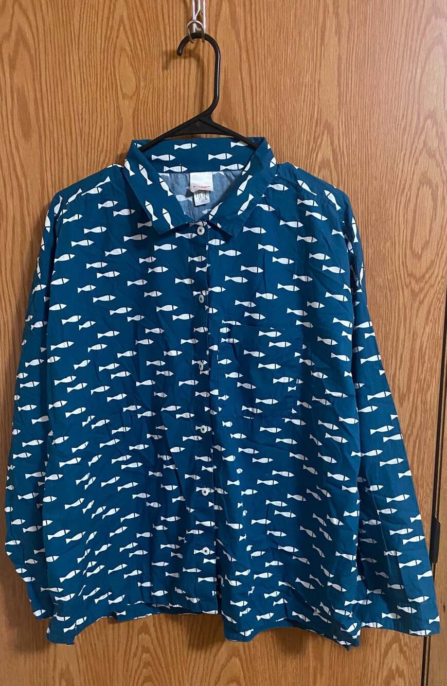 Hanna Andersson Women's Fish Print Long Sleeve Button Down Pajama Top